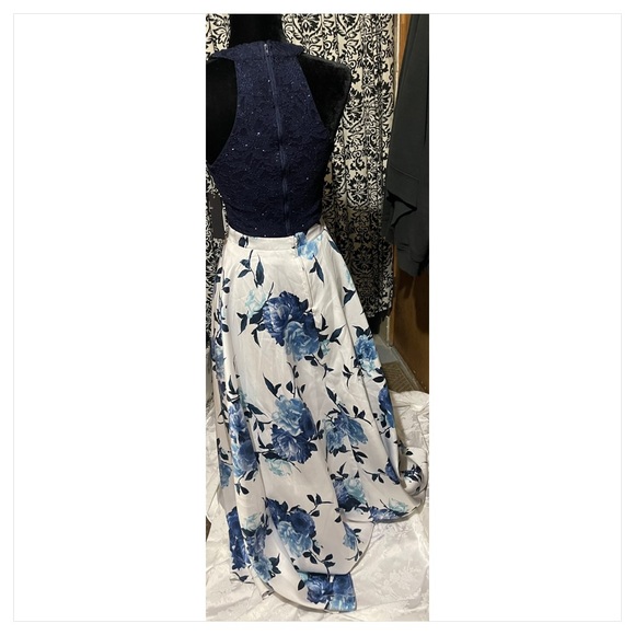 City Studio Navy Floral Two Piece Gown NWT 3 - Picture 4 of 16